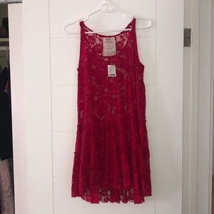 Red lace free people dress, with low waist hem